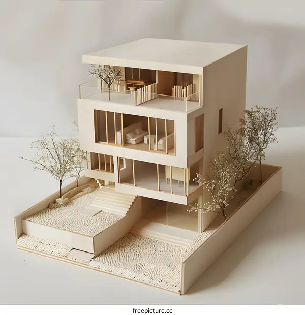 Modern Minimalist House Model with Trees