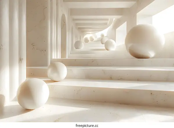 3D Hallway with Columns and Spheres