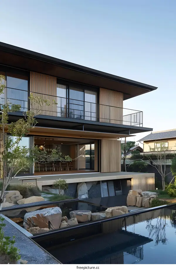 Modern Japanese House with Stone Garden and Swimming Pool