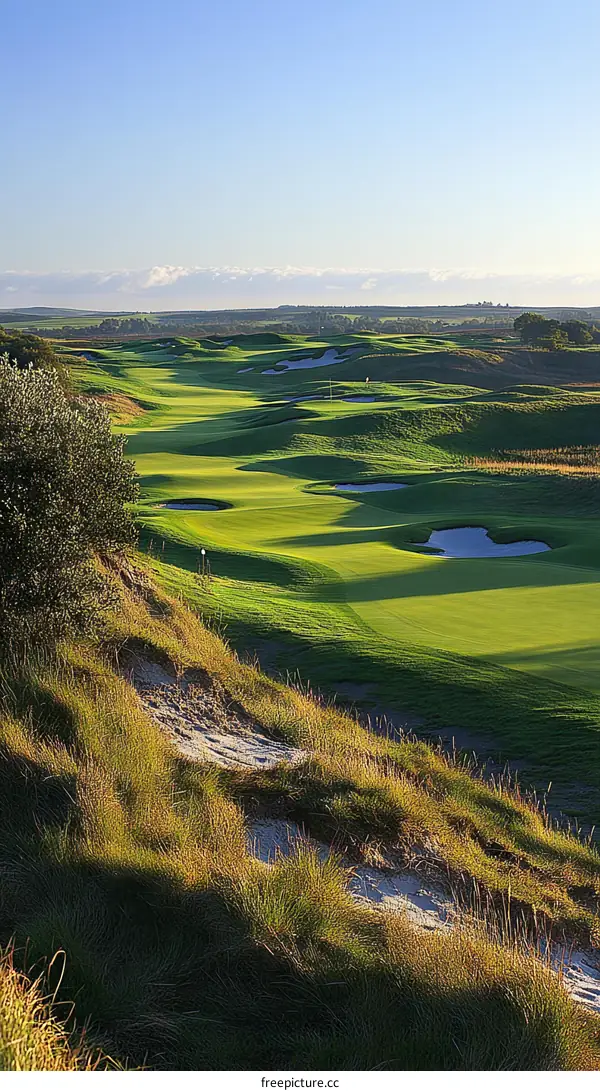 Golf Course Landscape with Lush Greens and Sand Traps