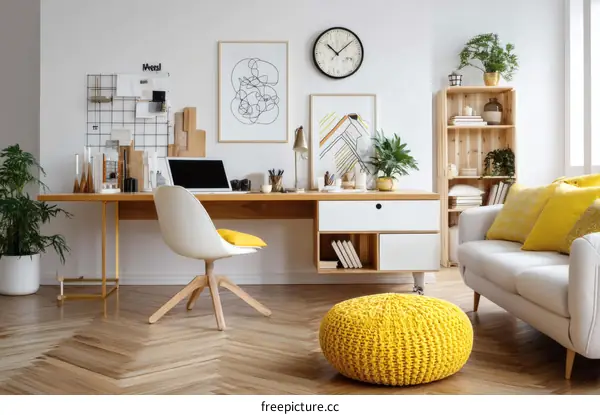 Modern Home Office with Yellow Accents