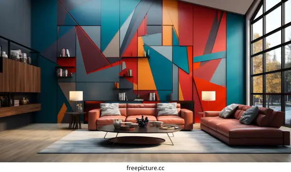 Modern Geometric Living Room Interior Design With Patterned Sofa