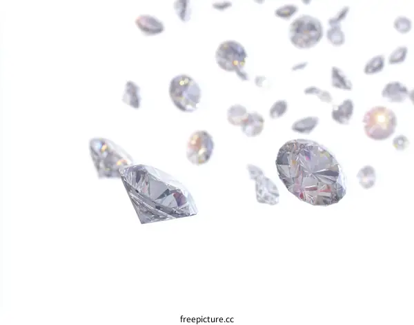 Diamonds Falling on White Background