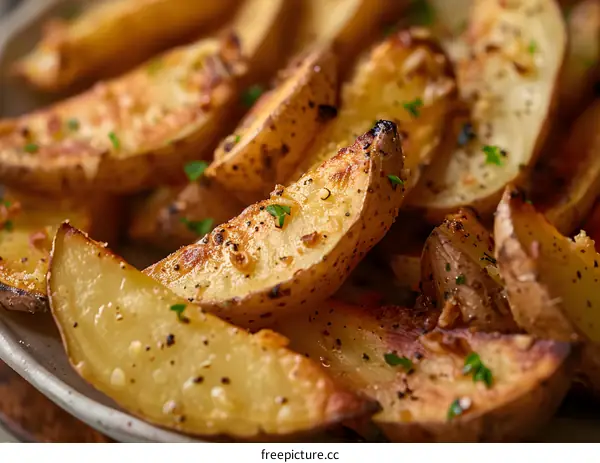 Close Up of Baked Potato Wedges