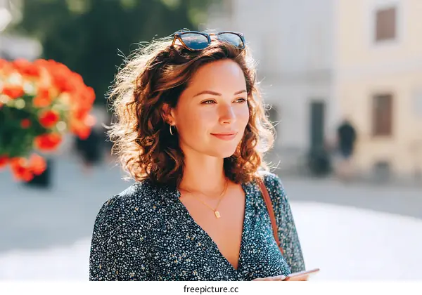 Smiling Woman Outdoors in a City
