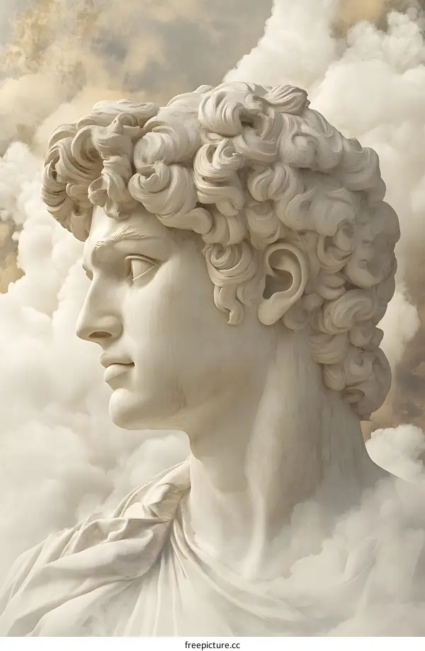 Marble Statue of David with Clouds Background