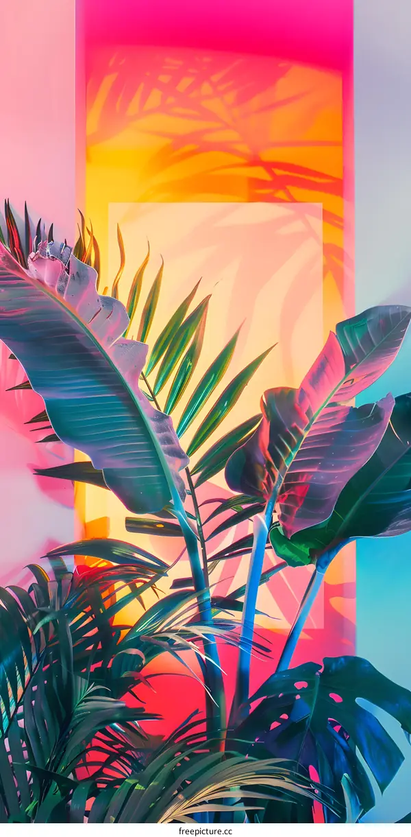 Tropical Plants with Neon Lights