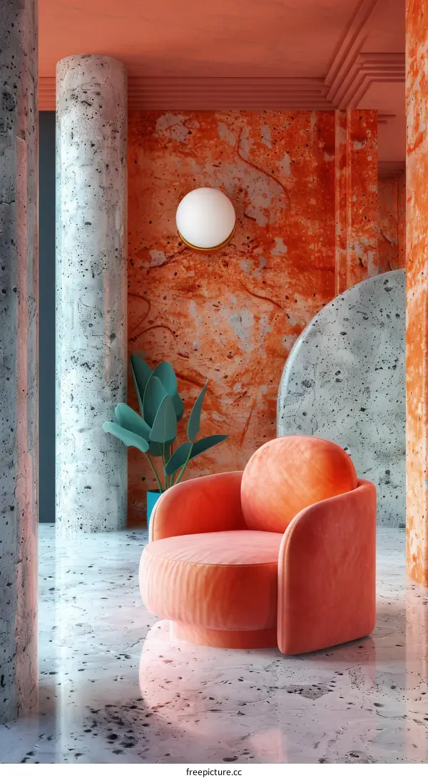 Modern Coral Velvet Armchair Interior Design