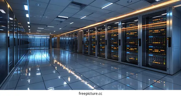 Server room with rows of server racks