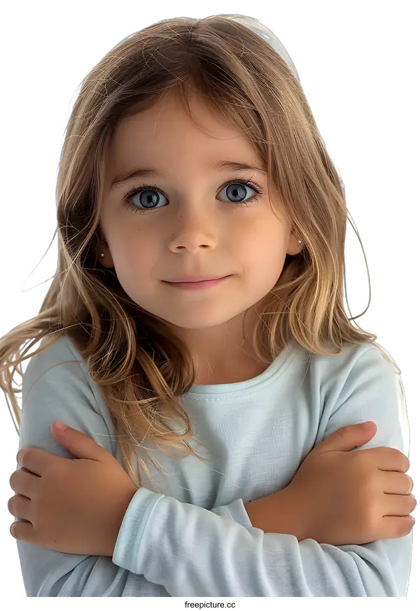 [Transparent Background PNG]Portrait of a Young Girl with Blonde Hair and Blue Eyes