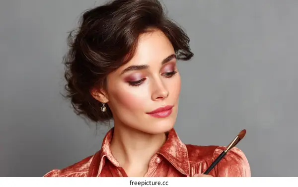 Makeup Artist with Elegant Makeup and Brush