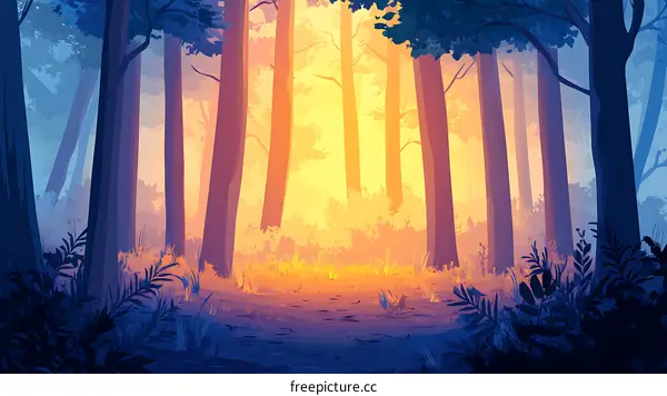 Forest Scene Illustration with Trees and Sunshine