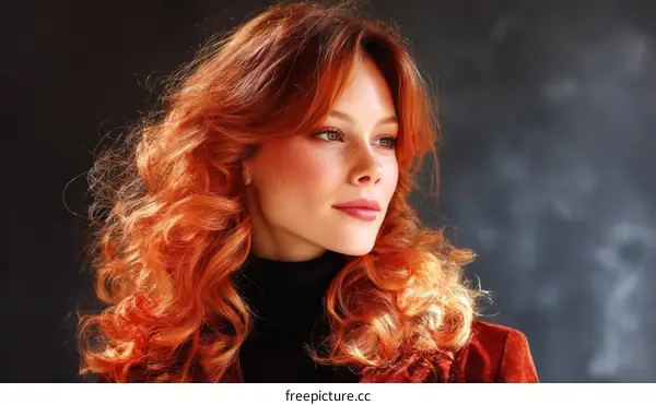 Closeup Portrait of a Woman with Red Curly Hair