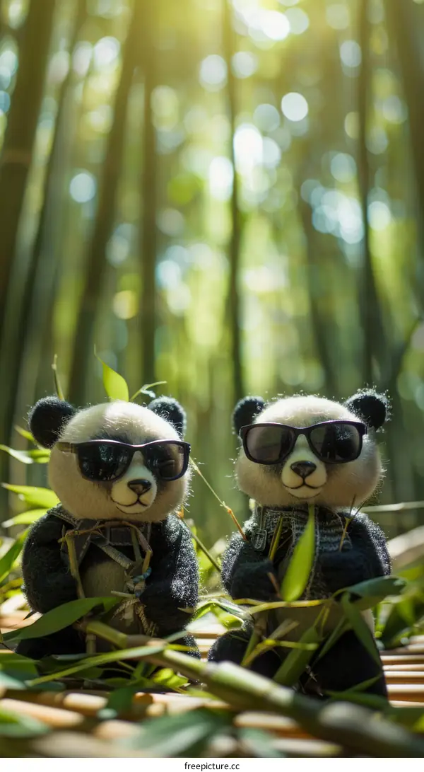 Panda Plushies in a Bamboo Forest
