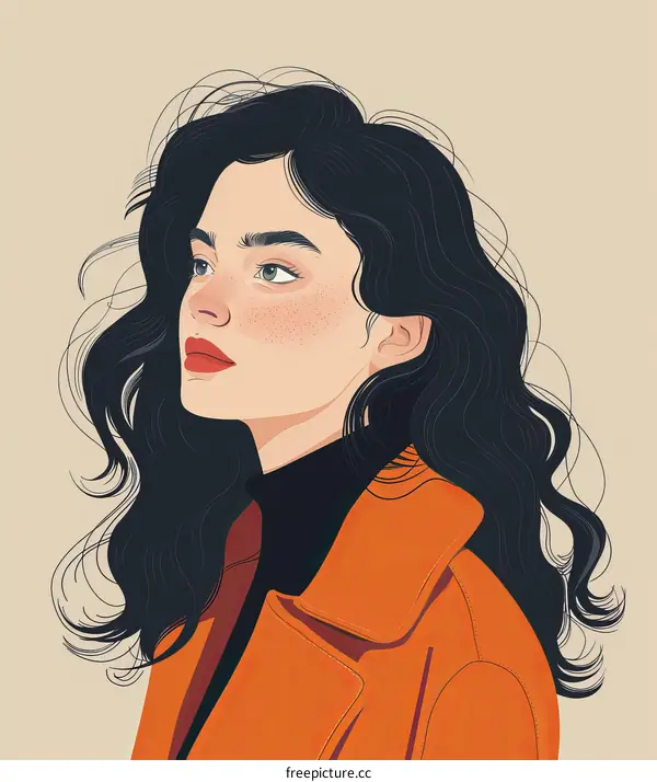 Curly Hair Brunette Girl Portrait