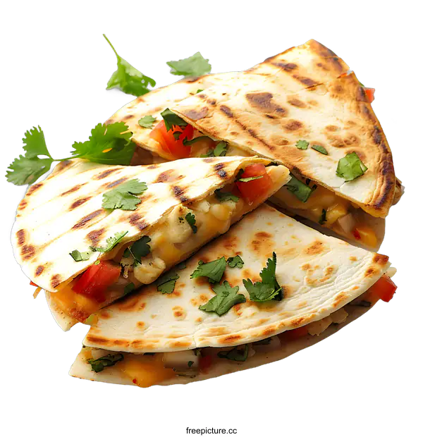 [Transparent Background PNG]A plate of quesadillas with melted cheese and pico de gallo