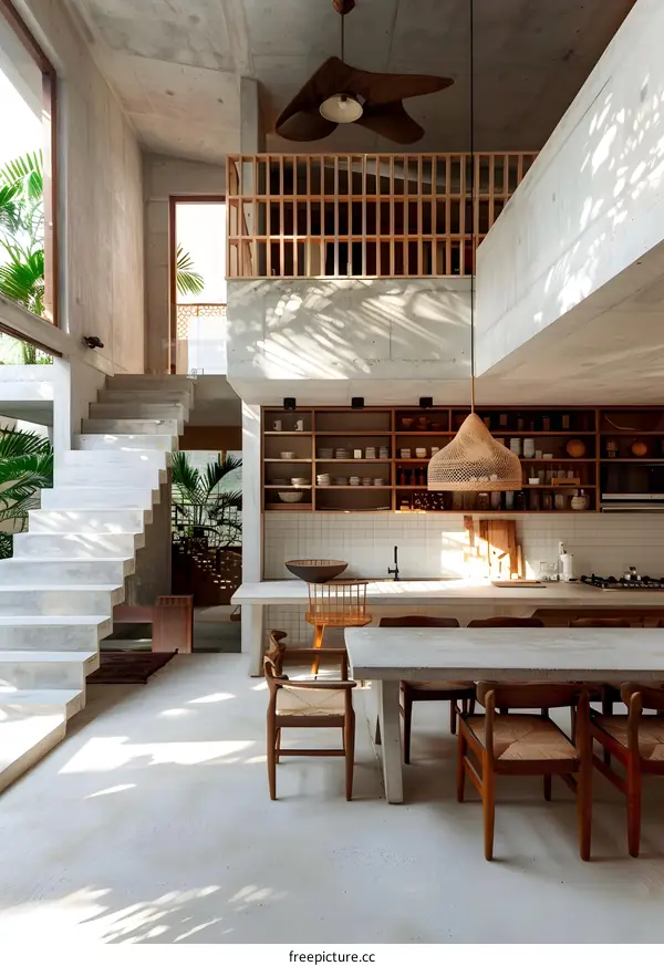 Modern Minimalist Concrete House Interior Design with Wooden Elements