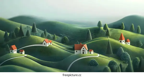 Miniature Village on Rolling Hills