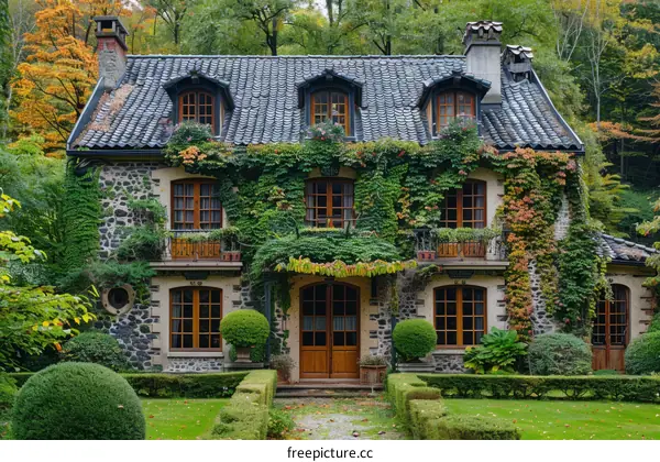 Stone Cottage with Beautiful Garden and Vibrant Flowers