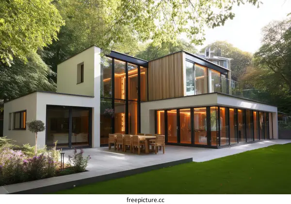 Modern House with Large Glass Walls and Wooden Siding