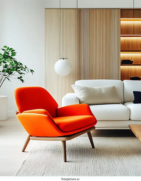 Modern Living Room with Orange Armchair