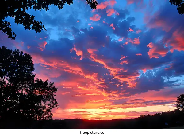 Spectacular sunset with pink clouds