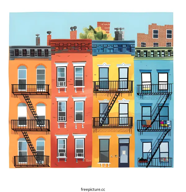 Colorful Cityscape with Row of Buildings