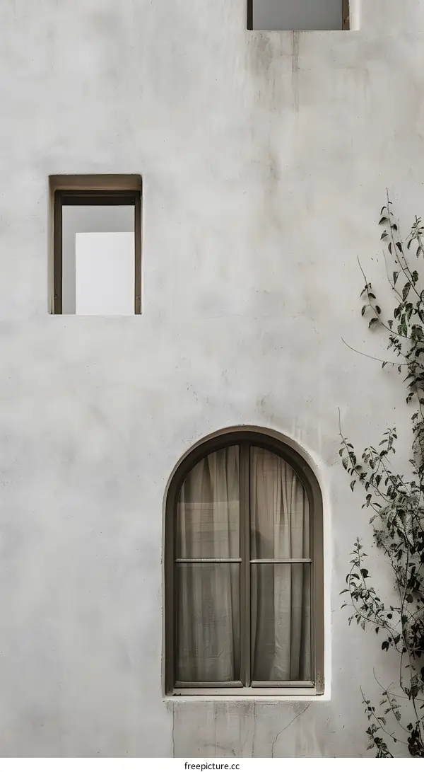 Arched Window and Square Window on White Wall