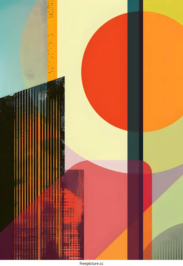 Abstract Geometric Shapes Art  With Colorful Lines And Circles