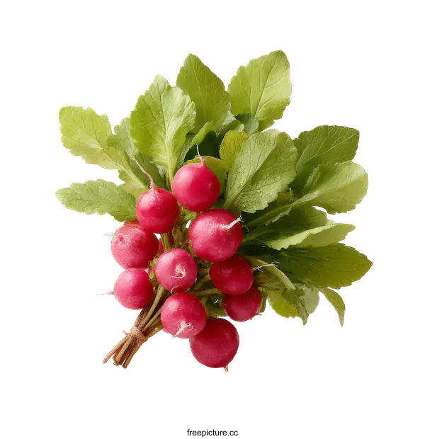 [Transparent Background PNG]Fresh Radishes with Leaves Isolated on White Background