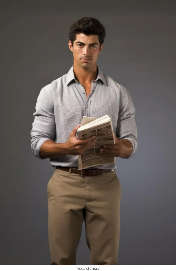 A man is reading a newspaper.