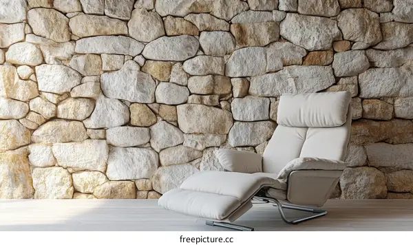 Relaxing Modern Recliner in front of Stone Wall