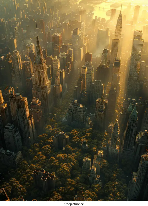 Aerial View of New York City Skyline and Central Park