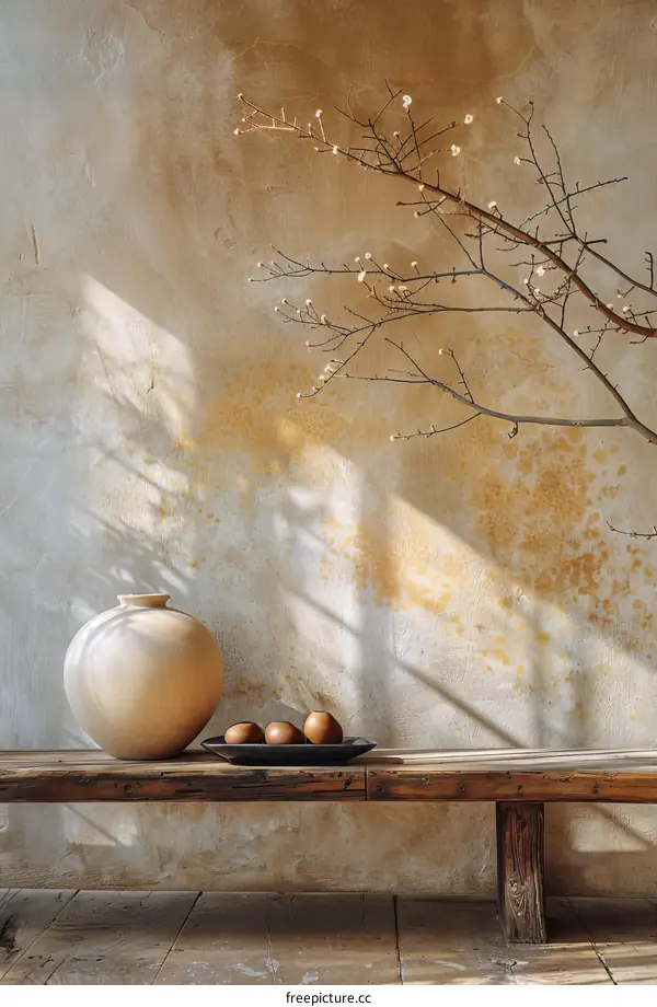 Still life with vase, eggs and blossoming branch