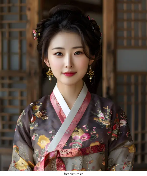 Portrait of a young Korean woman in traditional dress