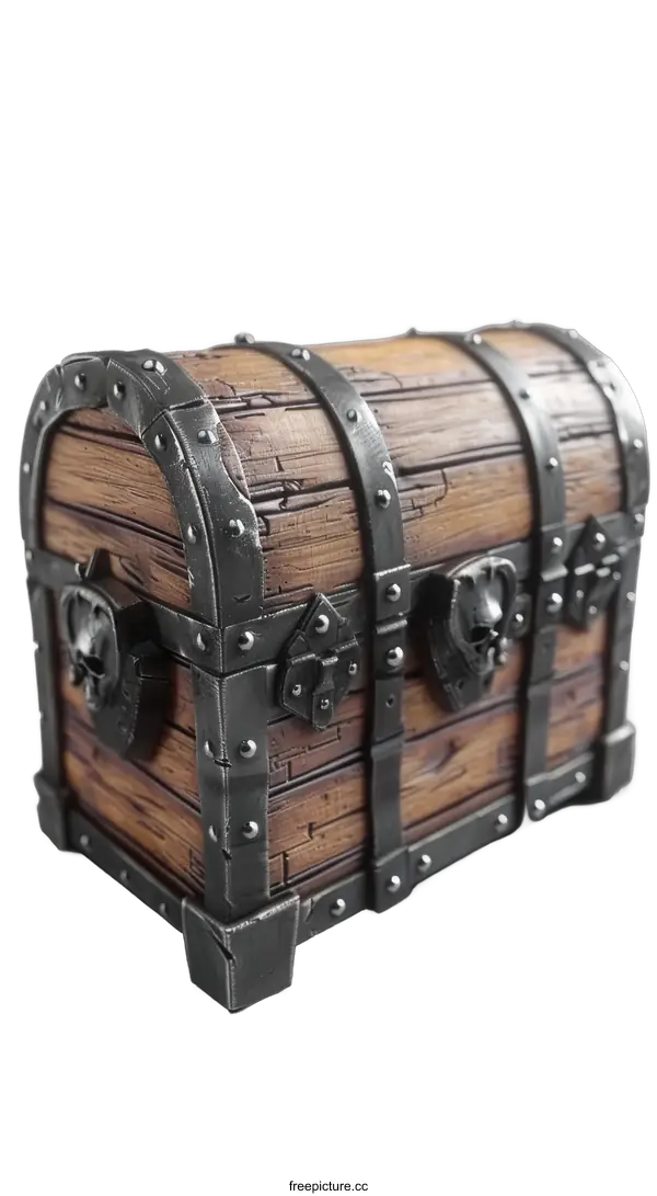 [Transparent Background PNG]A wooden treasure chest with metal details