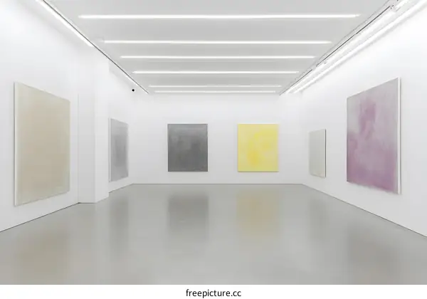 Modern Abstract Art Paintings in Gallery Interior