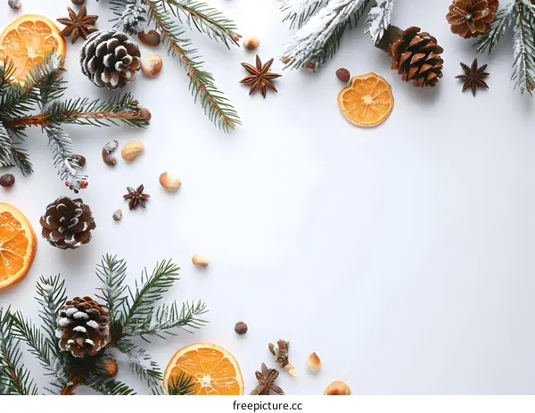 Christmas Decorations with Pine Branches and Orange Slices