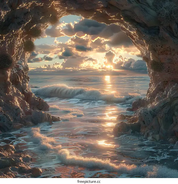 Cave on the Beach with Sunset
