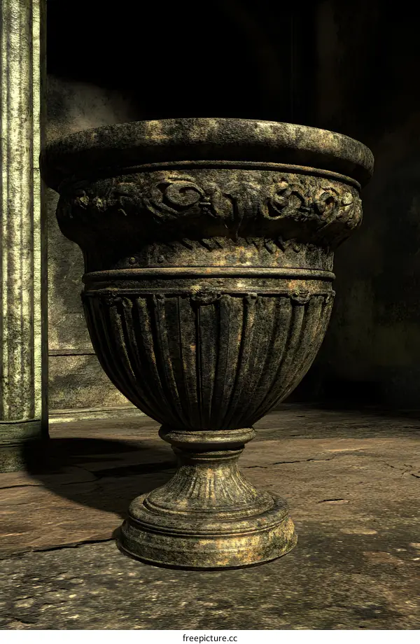 Ornate Stone Urn In A Room
