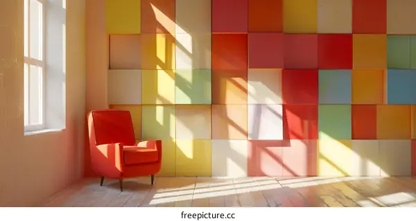 Colorful Room with Red Chair and Window
