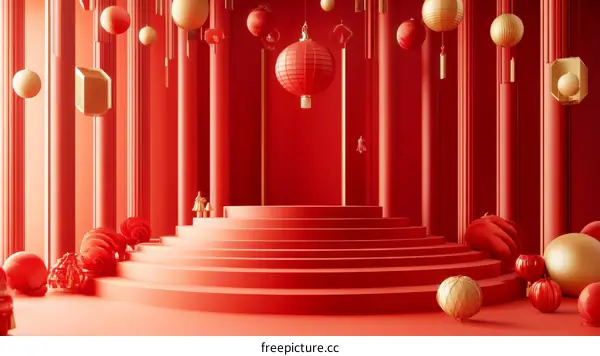 Red Chinese New Year Scene Illustration