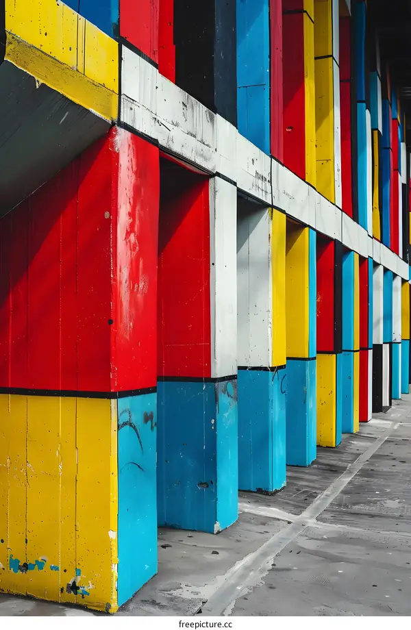 Abstract Colorful Building Facade with Geometric Patterns