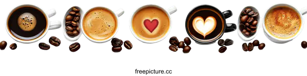 [Transparent Background PNG]Coffee Cups with Coffee Beans and Heart Design