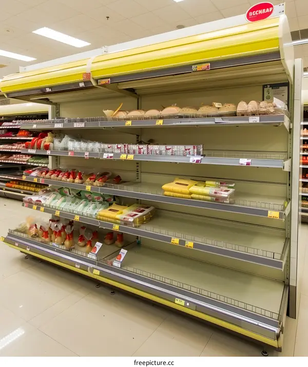 Empty Supermarket Shelves in a Grocery Store