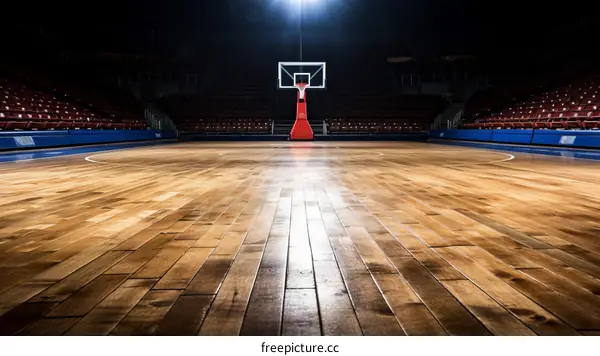 Basketball court with a single spotlight