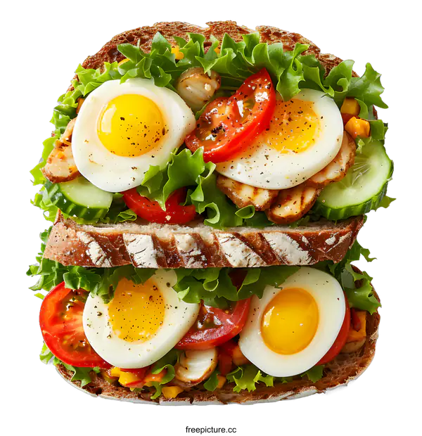 [Transparent Background PNG]sandwich with lettuce tomato cucumber and egg