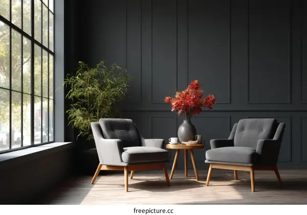 Modern Minimalist Dark Grey Living Room Scene