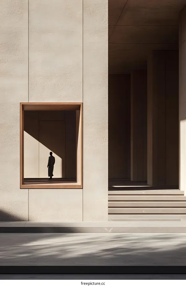 Minimalist Architecture Featuring a Person Walking Through a Window
