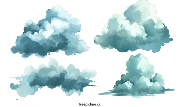 [Transparent Background PNG]Watercolor Cloudscape Illustration Collection